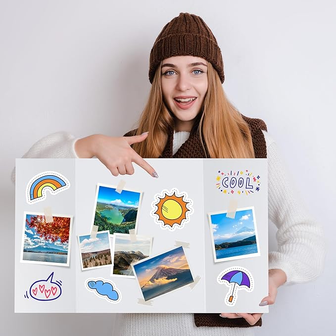 12 Pack Trifold Poster Board, 14x22 Inches White Presentation Board, Portable Display Board for Science Fair, School DIY Project and Business Exhibitions