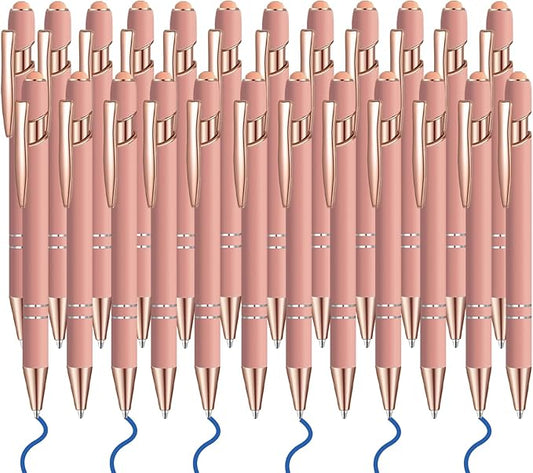 24 Pcs Blue Ink Ballpoint Pen with Stylus Tip 2 in 1 Ballpoint Pen 1.0 mm Blue Ink Metal Stylus Pen for Touch Screens Coworkers, Family, Colleagues, Office (Pink Rose Gold)