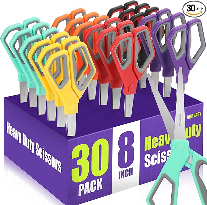 30Pack 8" Scissors All Purpose, Heavy Duty Scissors with Ultra Sharp Blades Comfort Grip Handles - For Office Home School Sewing Fabric Crafts, High/Middle School Student Teacher Scissor