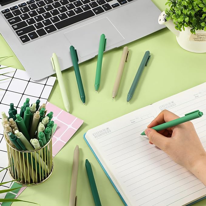 100 Pcs Ballpoint Pens Bulk Retractable Writing 1. 0 mm Black Ink Cute Pens Smooth Writing Color Fancy Gift for Teacher Student Employee Office School Home Baby Shower Supplies (Green Series)