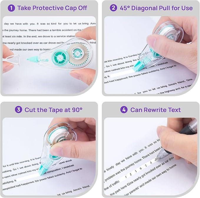12 Pcs Colorful Core Correction Tape, 18.04 Ft White Wrong Out Tear-Resistant Bulk, Instant Corrections Easy To Use Applicator for School, Office, Note Taking, Journal (Tape Width 0.2 in)