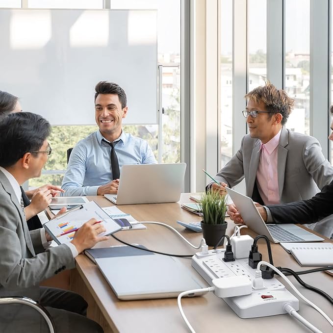 18 Outlets Surge Protector Power Strip - 20 Feet Flat Plug Heavy Duty Extension Cord with 18 Widely Outlets and 4 USB Ports, 2100 Joules, White, ETL Listed