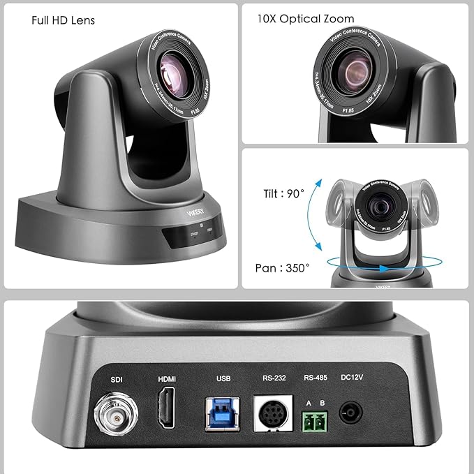 10X PTZ Conference Webcam with 3G-SDI/HDMI/USB Output, 1080P PTZ Live Streaming Camera for Church, Education, Conference Room Camera Attached Remote Control Work with Zoom, Skype, OBS