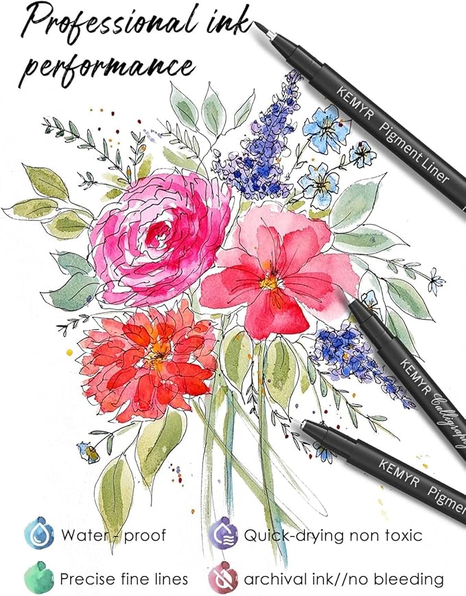 4 Micro Fine liner Drawing Art Pens Calligraphy Pens: 0.3mm Size Black Art supplies Waterproof Archival Black Ink Markers For Artists,Use for Professional Watercolor,Sketching