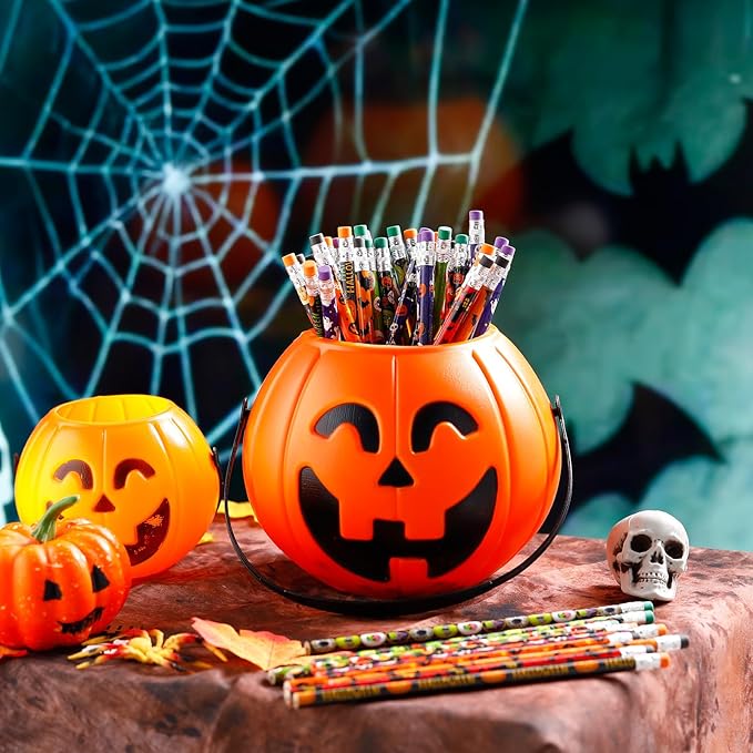 360 Pieces Halloween Pencil with Eraser Fun Assortment Halloween Themed Pencil Novelty Ghost Pumpkin Skeleton Bat Spider Wooden Drawing Pencils for Halloween Party Supplies