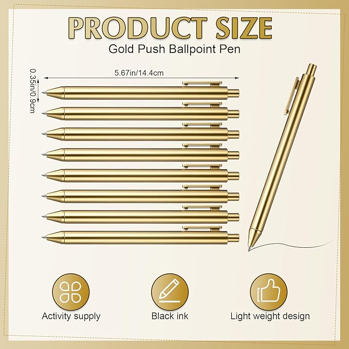 30 Pcs 30 Pcs Gold Slim Ballpoint Pens Bulk Golden Retractable Black Ink Medium Point (0.5mm) Smooth Metallic Color Writing Ballpoint Pens for Wedding Bridal Shower Business Office (Classic Style)