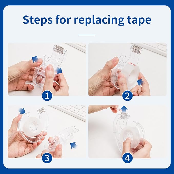 16 Rolls Transparent Tape with Dispenser, Glossy Clear Tape Refills Cute Holder Bulk for Home School Office Supplies Gift Wrap, 3/4 x 1000 Inches