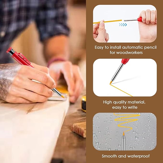 24Pcs 2.8mm Carpenter Pencil Refill Long Lasting HB Refill for Construction Pencils Replacements Carpenter Marker Graphite Woodworking Mechanical Pencil Leads(Yellow)