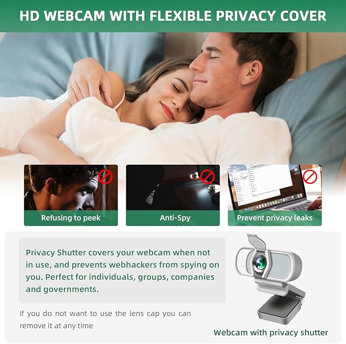 1080P Webcam with Mic, Pro Streaming Web Camera with Privacy Cover and Stand, Widescreen USB Computer Camera for PC Mac Laptop Desktop, Adapter Included