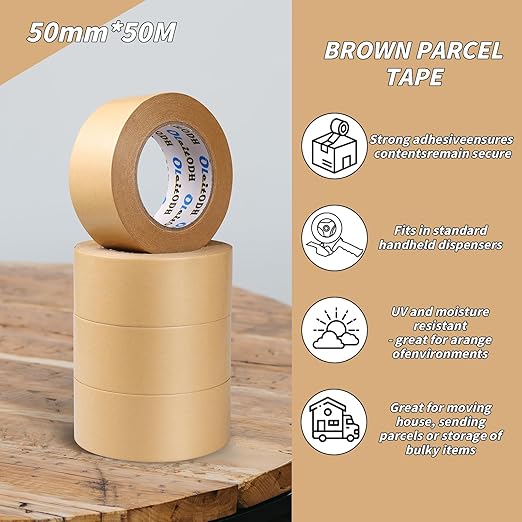 16 Pack Brown Paper Packing Tape, Kraft Paper Tape Bulk 2" x 55 Yardx 7 mil Gummed Tape for Marking, Sealing Box, Masking, Shipping, Strong Adhesive Easy-to-Tear Waterproof Tape