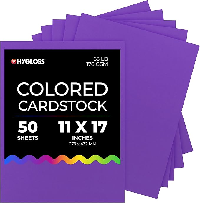 Hygloss Purple Bright Colored Cardstock - 11x17-Inch, 50 Sheets, 65 lb/ 176 gsm, Fade-Resistant, Acid-Free Color Card Stock Paper