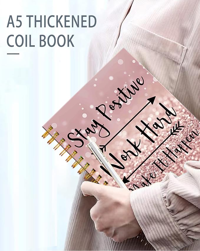 iampanda Spiral Journal Notebook,Strong TwinWire Binding with Premium Paper for Girl Women,Rose Gold and Silver Glitter Design 60 Sheets A5 College Ruled NotebookJournal,Perfect for School Office