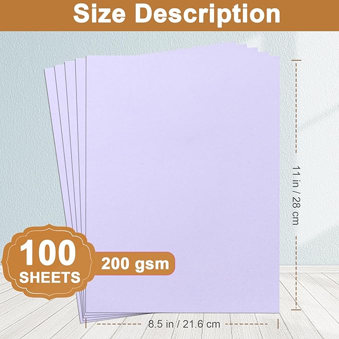 100 Sheets Purple Cardstock 8.5 x 11 Certificates Paper, 200gsm/75lb Heavyweight Paper Card Stock for Cards Making, Greeting Card, Business Cards, School Crafting, Menus