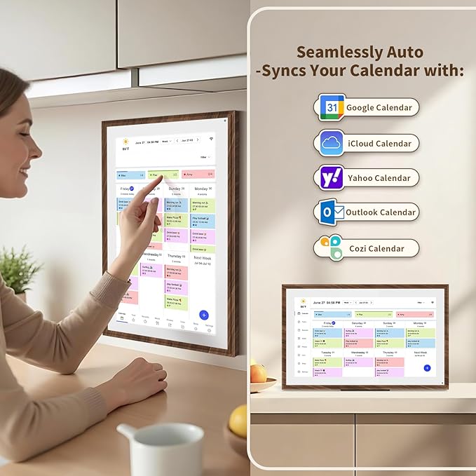 15.6 Inch Digital Calendar Chore Chart with Touchscreen - Full HD Interactive Display, Wall & Desk Mountable Family Planner, To-Do List & Meal Planner, Ideal for Home Organization & 2025 Scheduling
