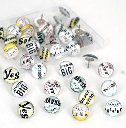 24Pcs Decorative Push Pins,Decorative Thumb Tacks for Bulletin Board, Cork Board Thumbtacks,Photos Wall Maps,Cute Thumbtack for Cubicle Decor,Classroom,Home and Office Decor(Motivational-Yes)