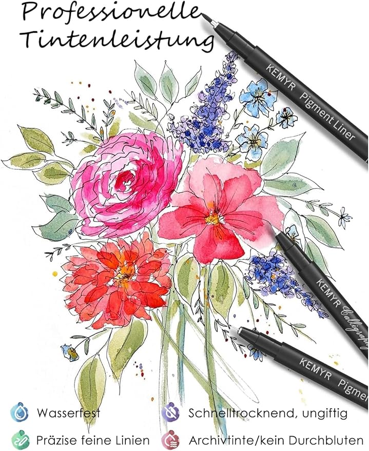 4 Micro Fine liner Drawing Art Pens Calligraphy Pens: XS Size Black Art supplies Waterproof Archival Black Ink Markers For Artists,Use for Professional Watercolor,Sketching