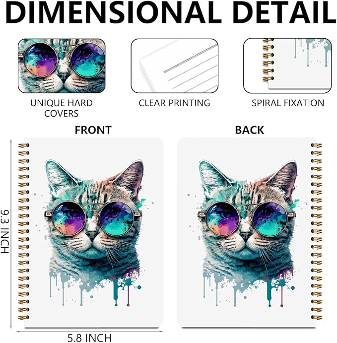 2Pcs Cute Spiral Notebook, Funny Cat College Ruled Spiral Notebook, 160 Pages Hardcover Notebooks Journals for Writing Travel Business Office, Funny Aesthetic Notebooks for Women Cat Garden