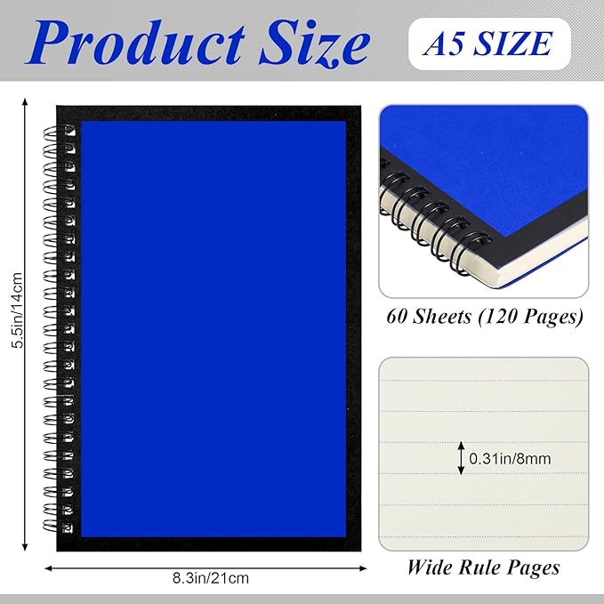 12 Pack Small Spiral Notebook A5 Lined College Ruled Spiral Journal Notebook 5.5 x 8.3 Inch Kraft Cover, 120 Pages for Work Students Office Business(Blue,Green,Yellow,Red)