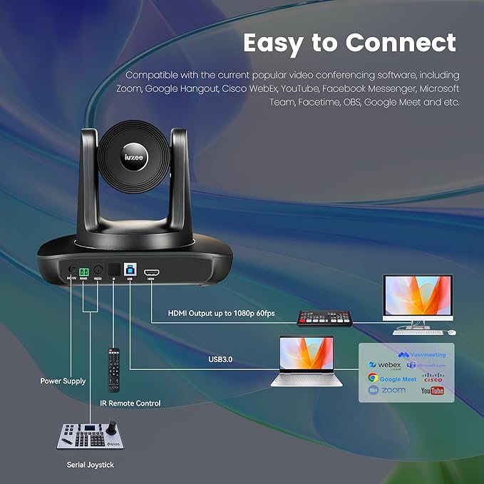 12X Optical Zoom Conference Room Camera USB3.0 HDMI PTZ Camera 1080P 60FPS Wide-Angle for Video Conference Church Live Streaming Meeting Education Works with Zoom Webex OBS YouTube