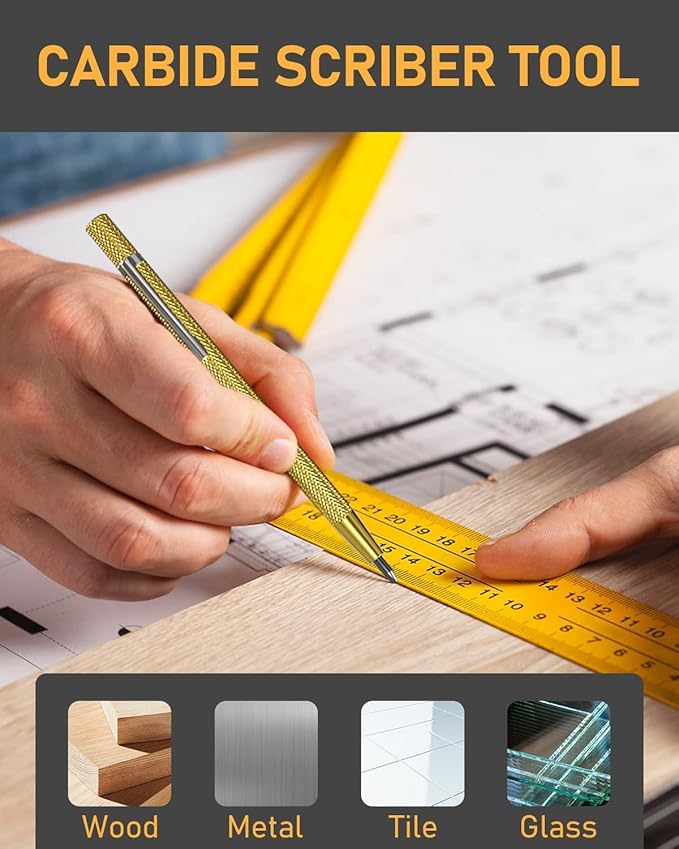 17 Pack Mechanical Carpenter Pencil Set with Sharpener 40 Refills, Automatic Center Punch, Carbide Scribe Tool, Eraser and Deep Hole Marker Pen, Heavy Duty Construction Pencil for Architect with Pouch