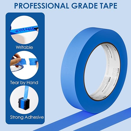 48 Rolls Blue Painters Tape Bulk 1 Inch, Paint Tape 0.94In× 55 Yards, Upgrade Masking Painter's Tape for Walls Painting Car Crafts Home UV Resistant, Total 2640 Yards