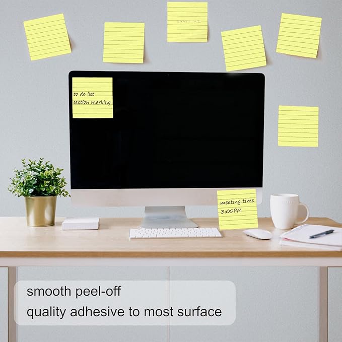 48 Pack 3840 Sheets Lined Sticky Notes 3X3 in Ruled Self Sticky Note Pads 80 Sheets/pad Colorful Sticky Notes with Lines Post Notes for Office, Home, School, Meeting