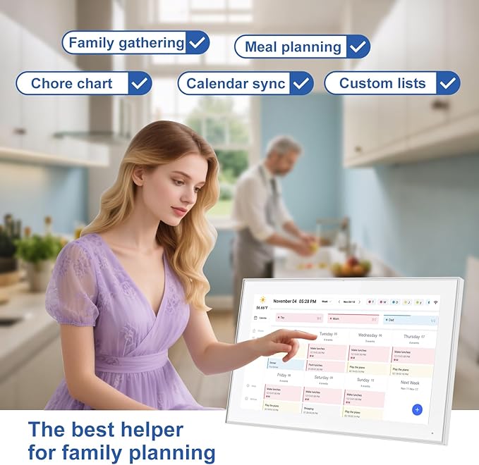 15.6 inch Digital Calendar Touchscreen, Wall Planner, IPS FHD,Smart Family Schedules, Chore Chart, Wall Organizer for Multi-Child Homes - Built-in Digital Picture Frames Function