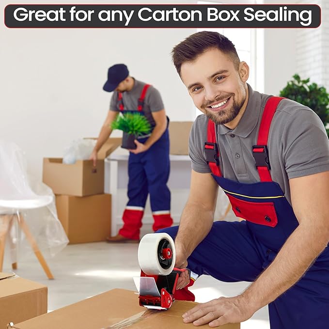 2 Pack Packing Tape Dispenser Gun with 12 Roll Packing Tape 2 Inch Gun 2.7 Mil Heavy Duty Packaging for Shipping, Moving, Carton and Box Sealing(Black and Red)