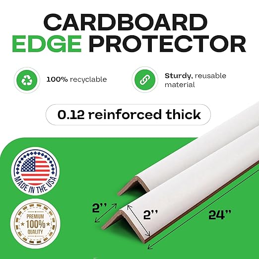 IDL Packaging Cardboard Edge Protector 2" X 2" X 24", Pack of 100 – V-Board Reinforced Cardboard Corners for Shipping – White Kraft Corner Protectors for Pallets