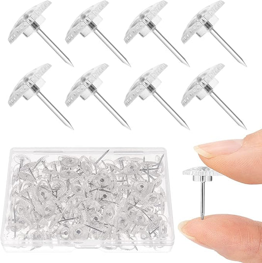150PCS Clear Thumb Tacks - Standard Push Pins With Steel Points and Transparent Plastic Heads for Bulletin Boards, Crafts, and Office Organization