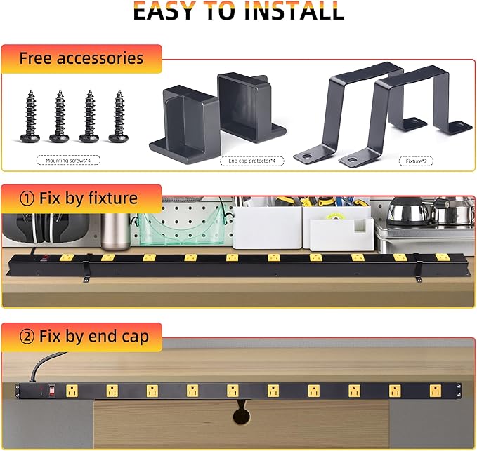 10-Outlet Heavy Duty Power Strip Surge Protector Metal Long Extension Cord 6-Foot, SGS Certified,Black(1000J)…
