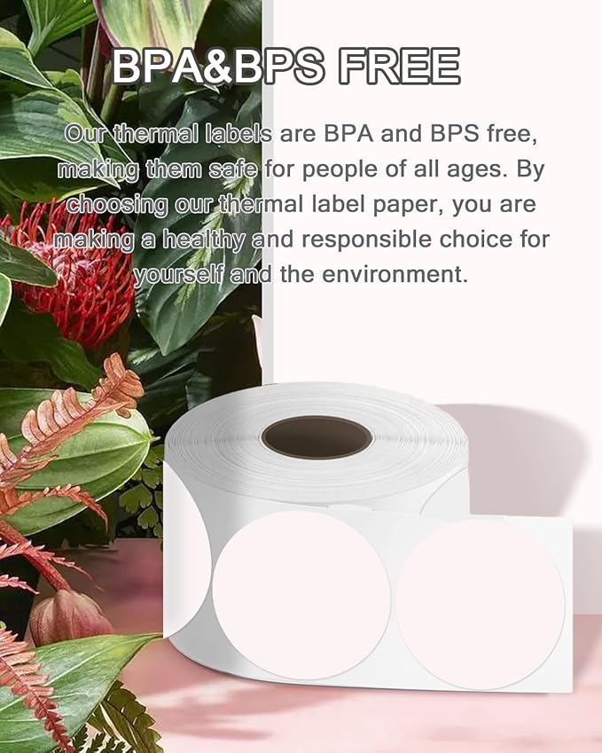 3 Inch White Round Thermal Sticker Labels, Self-Adhesive Circle Direct Thermal Printer Labels, DIY Design, QR Code, Name Tag, Brand Label,Gift Label (White 500 PCS/1 Roll)