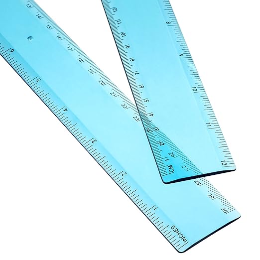 2 Pack Plastic Ruler Straight Ruler Plastic Measuring Tool for Student School Office (Blue, 12 Inch)