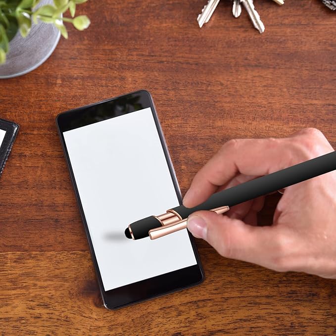 12 Pcs Blue Ink Ballpoint Pen with Stylus Tip, 1.0 mm Metal Pen Stylus Pen for Touch Screens, 2 in 1 Thank You Pen Gift for Friends, Colleagues, Coworker, Office, Family (Black Rose Gold)