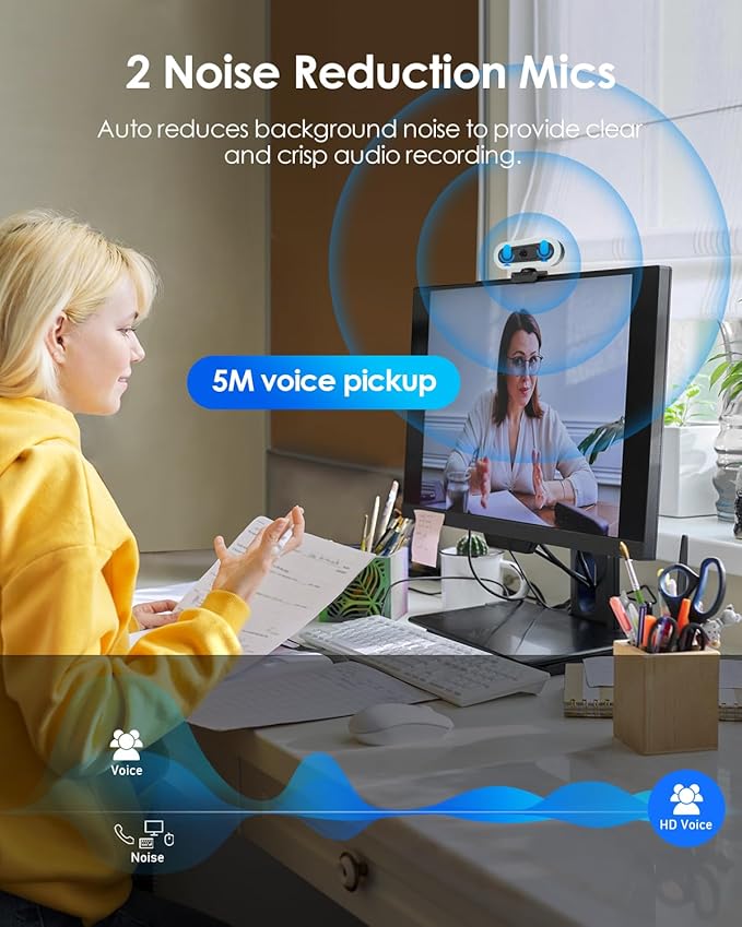 2K 50FPS Webcam for PC/Mac, Computer Camera with Fill RGB Lights, 2 Noise-Canceling Microphone, Autofocus and Tripod for Meeting, Live Streaming, Video Calls, Gaming, Works with Zoom, Skype, Teams