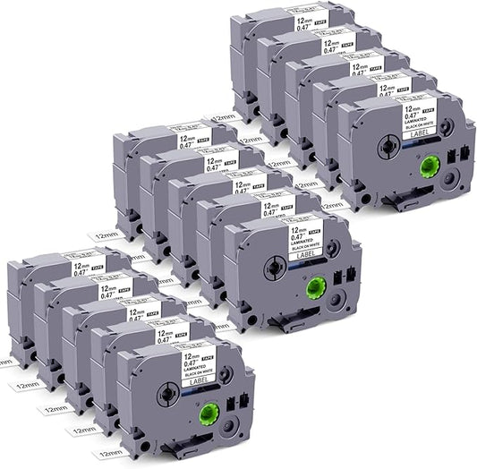 15Pack TZe TZ Tape 12mm 0.47 Laminated White Replacement for Brother P-Touch TZe-231 TZC-231 Label Maker Tape Compatible with Brother Label Maker PT-D210 PT-D220 PT-H110