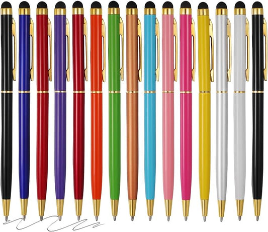 15 Pack Stylus Pens for Touch Screens Stylus Pen Compatible with Phone Tablets Kindle and Black Ink Ballpoint Pens-2 in 1 Stylists pens for Touch Screens (Gold)