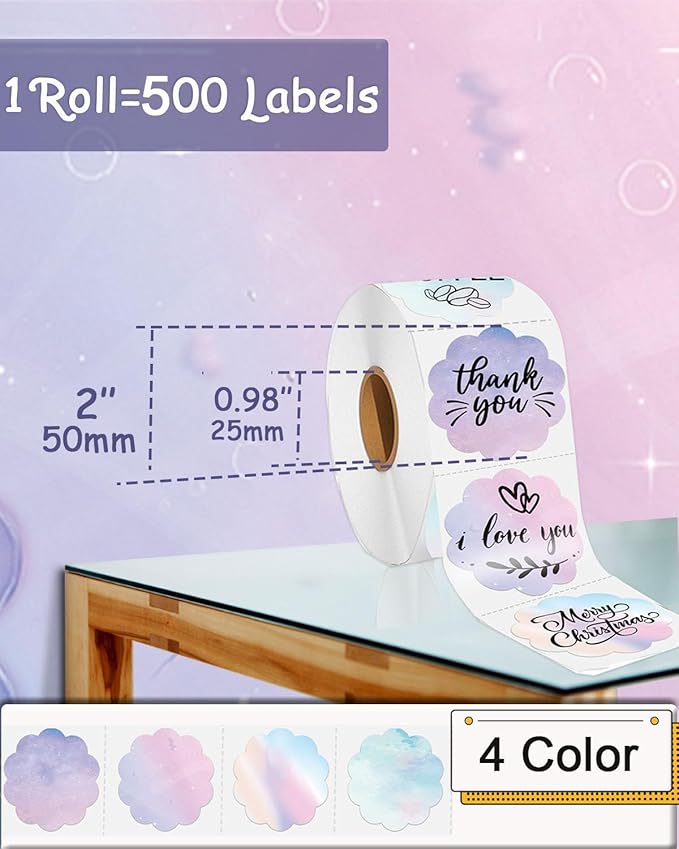 2''×2‘’ Flower Thermal Sticker Labels, Self-Adhesive 2 Inch Round Direct Thermal Labels, Multi-Purpose Sticker Label for DIY Logo Design,Name Tag,QR Code, 500 pcs/1 Roll, Starry Sky