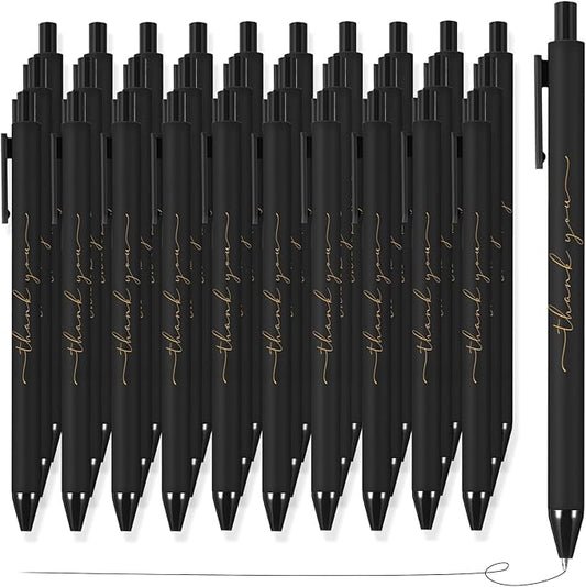 30pcs Thank You Pens Bulk Cute Multicolor Ballpoint Pen for Men Women Server Accessories Employee Holiday Appreciation Gifts for Teacher Office Back to School Party Favor (Black)