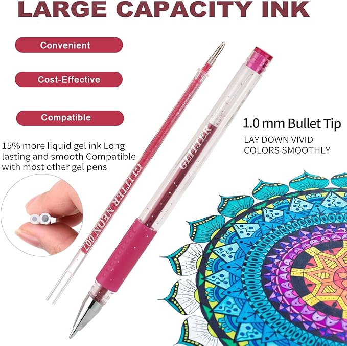 264 Pack Gel Pens Set,132 Colored Gel pen with 132 Refills 100% More Ink, Include Glitter Metallic Pastel Neon Morandi Gel Pens for Adults Coloring Books Drawing Crafts Bullet Journaling