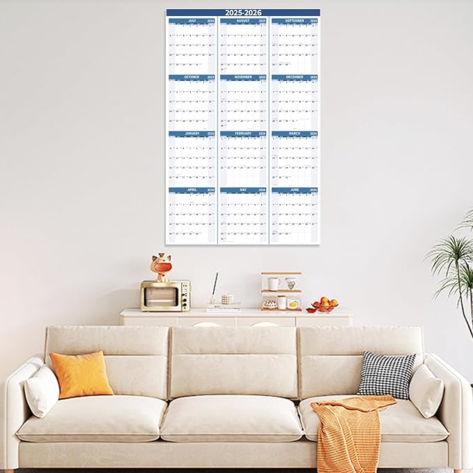 2025-2026 Wall Calendar 34.8" x 22.8" Large Vertical Yearly Wall Hanging Calenda with Julian Date from July 2025 to June 2026 Thick Paper Calendar 12 Month Annual Planner for Office Fridge(Blue)