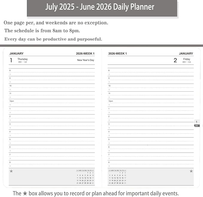 2025-2026 Daily Planner, One Page Per Day, Academic Planner (July 2025 - June 2026), Appointment Book with Time Slots and Monthly Tabs, 5.7" x 8.25", Pocket, Leather Cove (Pink)