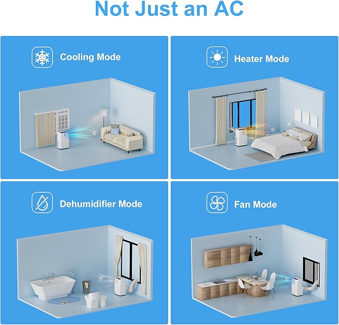 14,000 BTU Portable Air Conditioners for 700 Sq.Ft, 4-in-1 Room Air Conditioner with Cooling, Heating, Dehumidifier, Fan, Remote, Sleep Mode, Auto Swing, 24H Timer, Self-Evaporating Portable AC Unit