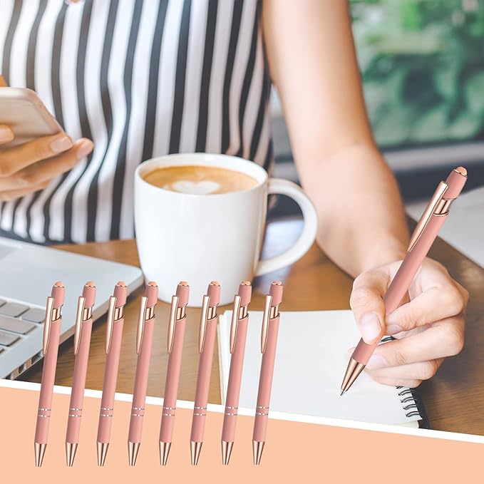 12 Pcs Blue Ink Ballpoint Pen with Stylus Tip, 1.0 mm Metal Pen Stylus Pen for Touch Screens, 2 in 1 Thank You Pen Gift for Friends, Colleagues, Coworker, Office, Family(Pink Rose Gold)