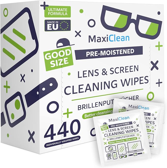440 Pack Lens Wipes for Eyeglasses Pre-Moistened, Individually Wrapped Streak-Free Cleaning for Glasses & Laptop Screens, Glasses Cleaner Wipe Bulk 5.5 x 4.7 Inch, Sunglasses & Phone Wipe