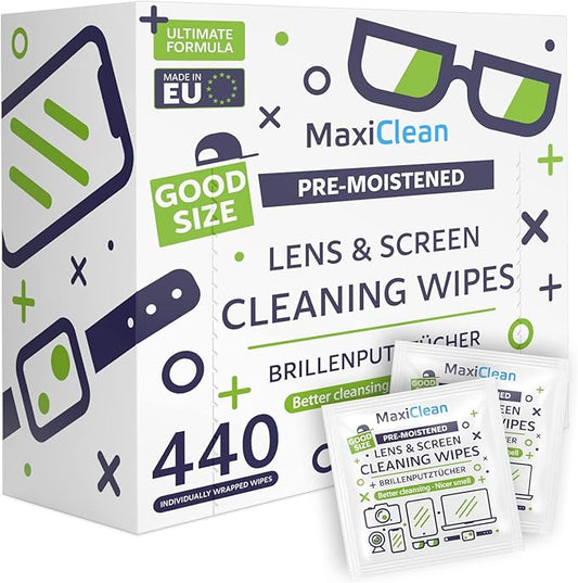 440 Pack Lens Wipes for Eyeglasses Pre-Moistened, Individually Wrapped Streak-Free Cleaning for Glasses & Laptop Screens, Glasses Cleaner Wipe Bulk 5.5 x 4.7 Inch, Sunglasses & Phone Wipe