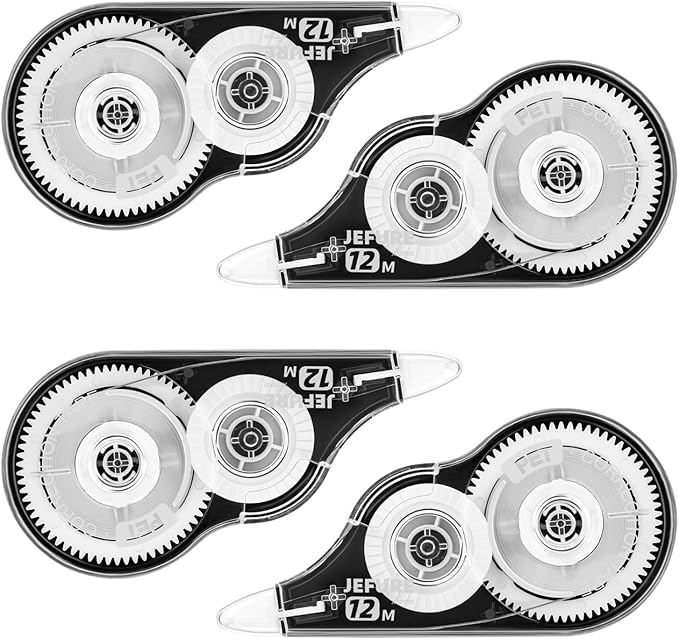 4 Pcs Correction Tape, 39.37 Ft White Wrong Out Tear-Resistant Bulk, Instant Corrections Easy to Use Applicator for School, Office, Note Taking, Journal (Tape Width 0.2 in，Clear)