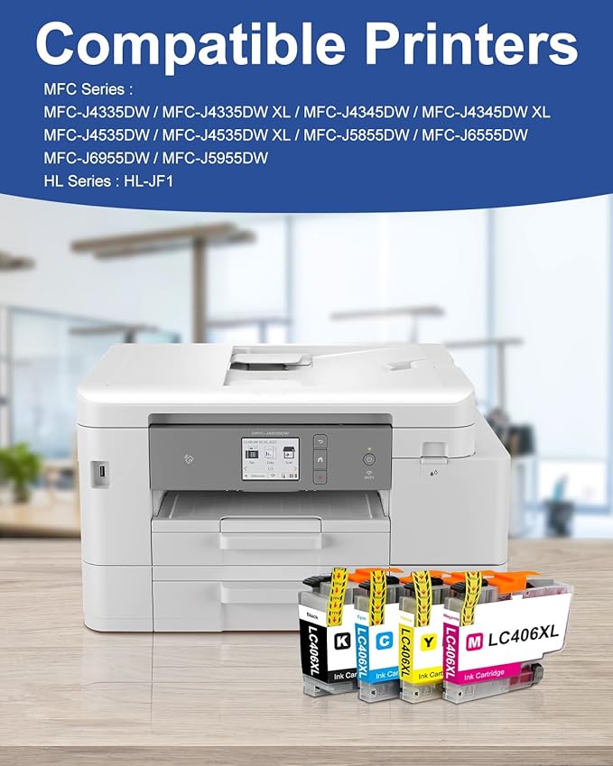 4-Pack LC406XL Ink Cartridges Compatible for Brother MFC-J4335DW MFC-J5855DW MFC-J6555DW MFC-J4535DW MFC-J6955DW MFC-J4345DW MFC-J5955DW Printer, Black Cyan Magenta Yellow