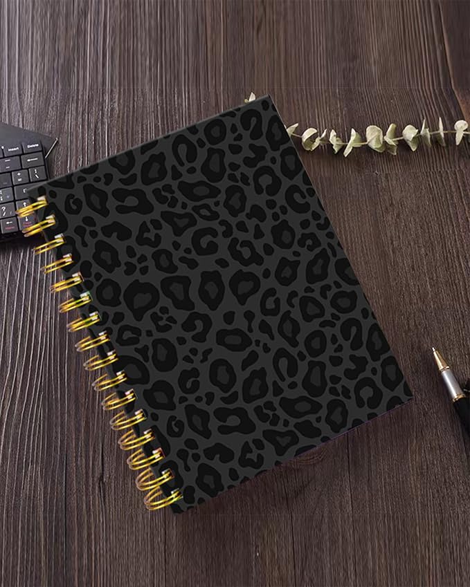 iampanda Spiral Journal Notebook,Strong Twin-Wire Binding with Premium Paper for Girl Women,Cool Cheetah 60 Sheets A5 College Ruled Notebook/Journal,Perfect for School Office Home Gifts,Black Leopard