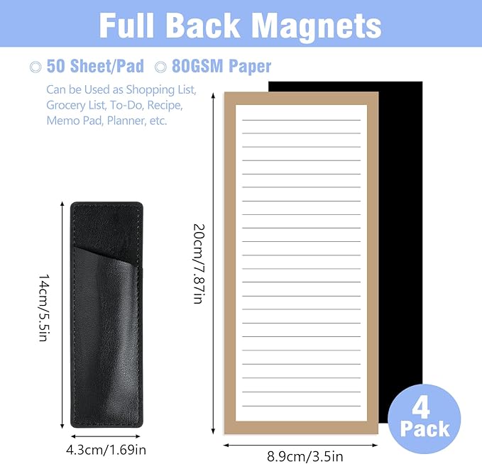 4 Pack Magnetic Note Pad for Fridge with Pen Holder, Totally 200 Sheets Magnetic To Do List, Grocery List, Shopping List, Memo Pads for Refrigerator（Dark Color）
